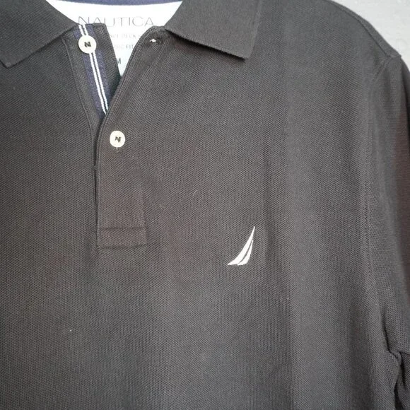 Nautica Mens Black White Logo Short Sleeve Classic Fit Polo Size Medium - Picture 4 of 7